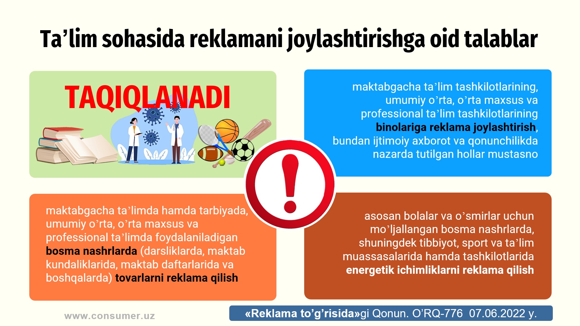 Ta'lim sohasida reklamani joylashtirishga oid talablar